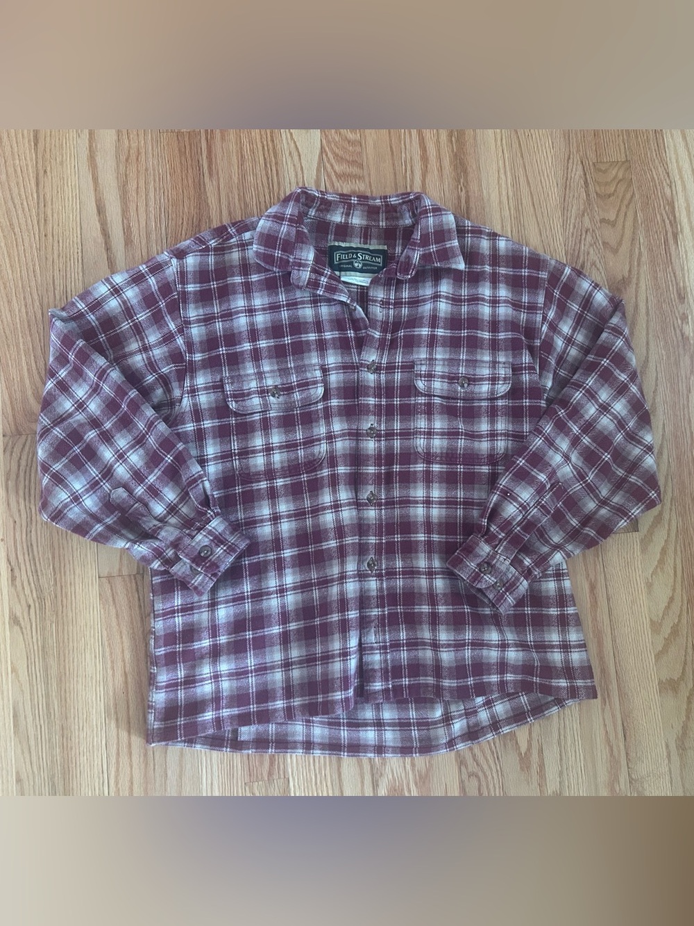 Field & Stream Burgundy and White Plaid Flannel Shirt
